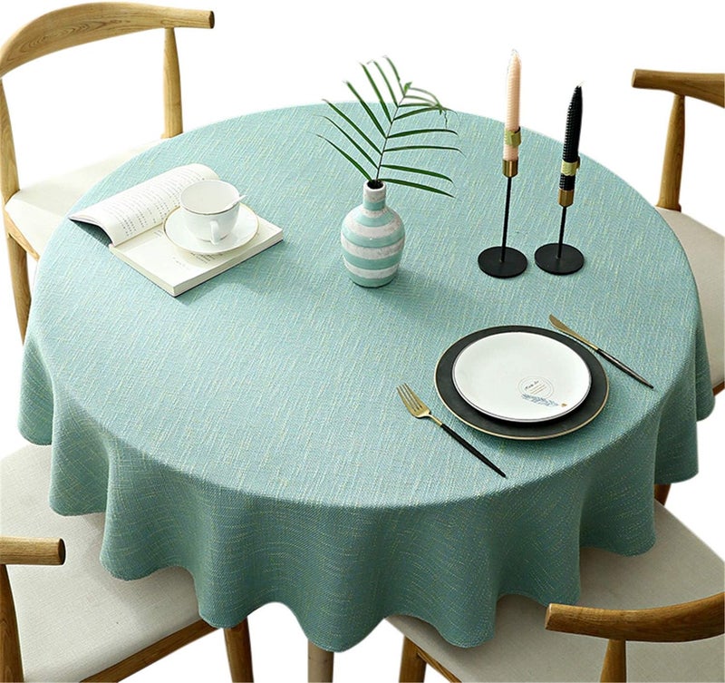 Fhberni Heavy Weight Round Tablecloth Decorative Solid Color Table Cover Cotton Linen Table Cloth for Kitchen Dining Home Tabletop Decoration Aqua Round  63 - Image 1