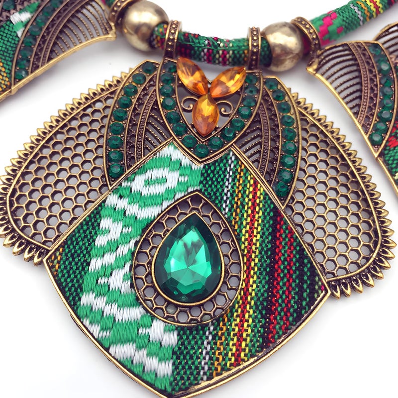 CCBFY Ethnic Style Chunky Colorful Collar Festival Tribal Beaded Boho Choker Costume Necklace For Women Gift (Green 2#) - Image 4