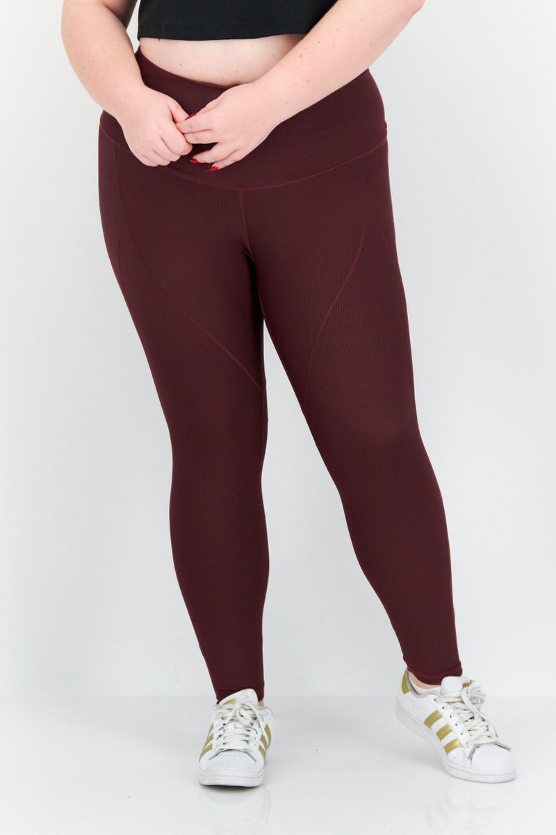 Adidas Women Plus Size Yoga Tights, Maroon - Image 1