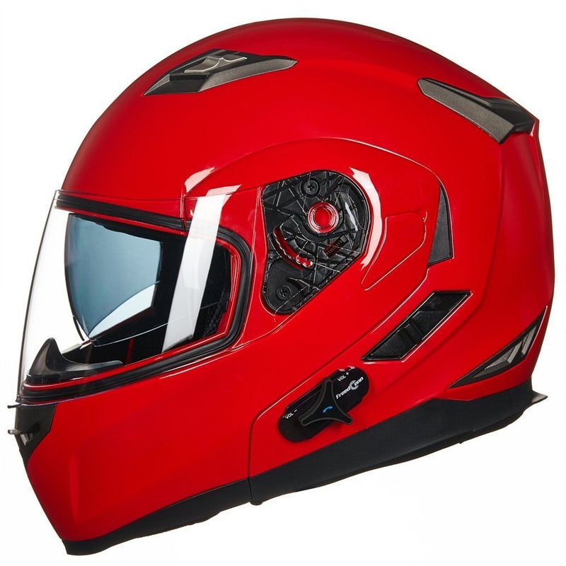 ILM Bluetooth Integrated Modular Flip up Full Face Motorcycle Helmet Sun Shield Mp3 Intercom Model 953 (L, RED) - Image 4
