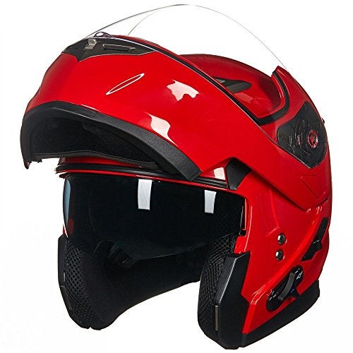 ILM Bluetooth Integrated Modular Flip up Full Face Motorcycle Helmet Sun Shield Mp3 Intercom Model 953 (L, RED) - Image 2