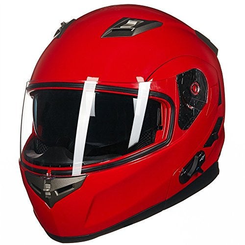 ILM Bluetooth Integrated Modular Flip up Full Face Motorcycle Helmet Sun Shield Mp3 Intercom Model 953 (L, RED) - Image 3