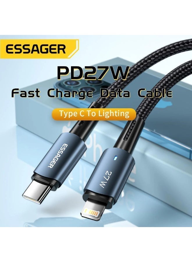 ESSAGER USB-C to Lightning Cable 27W Fast Charging 3A iPhone Charger Cable 1M, PD Fast Charge Data Cable 480Mbps - Image 2