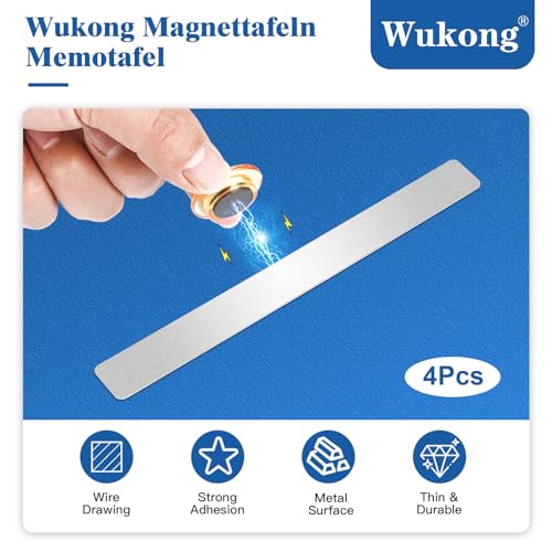 Wukong 4 Pack | 30x3cm(11.81 x 1.18) Magnetic Stainless Silver Boards Strips, Adhesive Backing Bulletin Bar Board, Memo Board with 16Pcs Colorful Magnets for Office, Home, Photo Wall, Document - Image 2