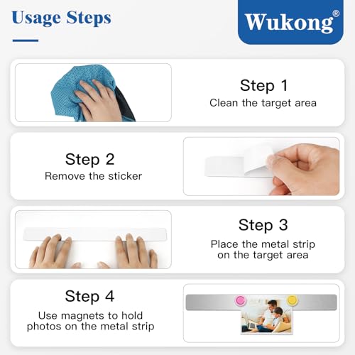 Wukong 4 Pack | 30x3cm(11.81 x 1.18) Magnetic Stainless Silver Boards Strips, Adhesive Backing Bulletin Bar Board, Memo Board with 16Pcs Colorful Magnets for Office, Home, Photo Wall, Document - Image 4