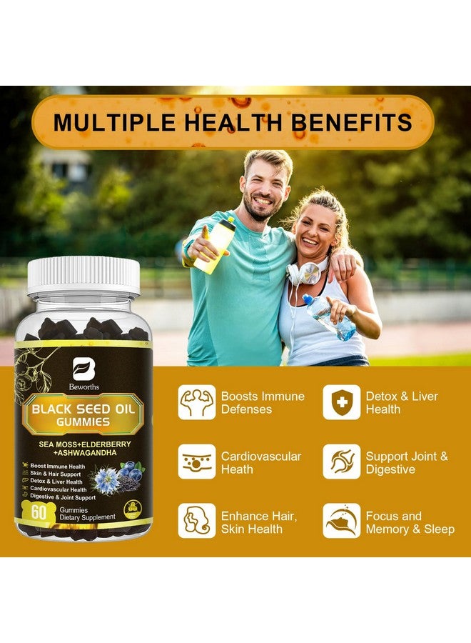 B BEWORTHS ب بيوورثز زيت الحبة السوداء وجيلي الطحالب البحرية، جيلي الطحالب البحرية الأيرلندية العضوية مع الأشواغاندا، زيت الحبة السوداء، البلسان، الكركم، فيتامين د3/ج و الزنك - دعم المفاصل، الهضم، الشعر والبشرة - Image 5