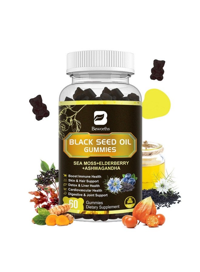 B BEWORTHS ب بيوورثز زيت الحبة السوداء وجيلي الطحالب البحرية، جيلي الطحالب البحرية الأيرلندية العضوية مع الأشواغاندا، زيت الحبة السوداء، البلسان، الكركم، فيتامين د3/ج و الزنك - دعم المفاصل، الهضم، الشعر والبشرة - Image 1