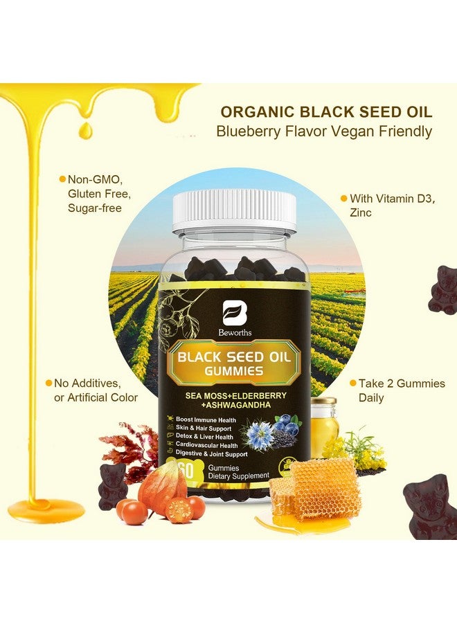 B BEWORTHS ب بيوورثز زيت الحبة السوداء وجيلي الطحالب البحرية، جيلي الطحالب البحرية الأيرلندية العضوية مع الأشواغاندا، زيت الحبة السوداء، البلسان، الكركم، فيتامين د3/ج و الزنك - دعم المفاصل، الهضم، الشعر والبشرة - Image 4