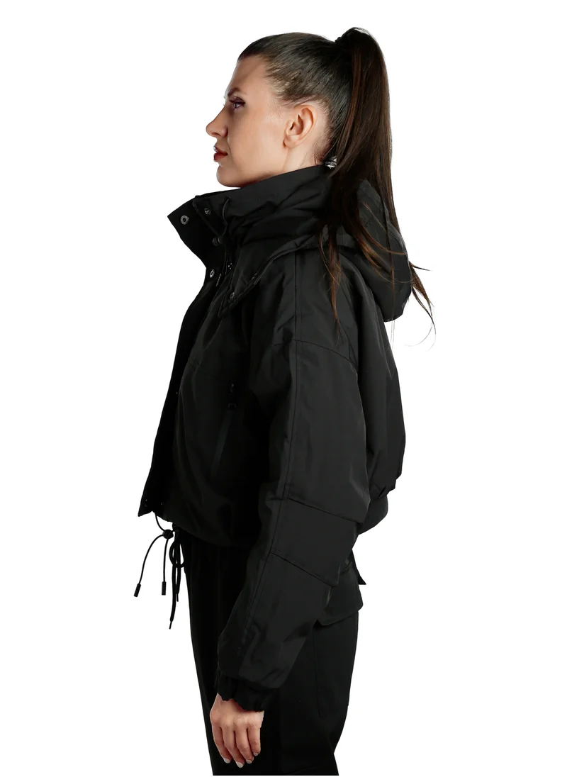 London Rag Drawstring Cropped Woven Jacket in Black