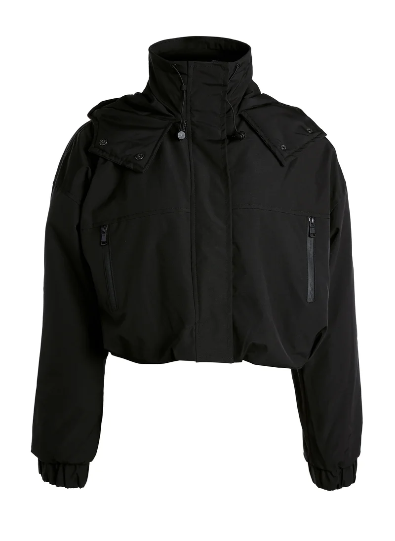 London Rag Drawstring Cropped Woven Jacket in Black