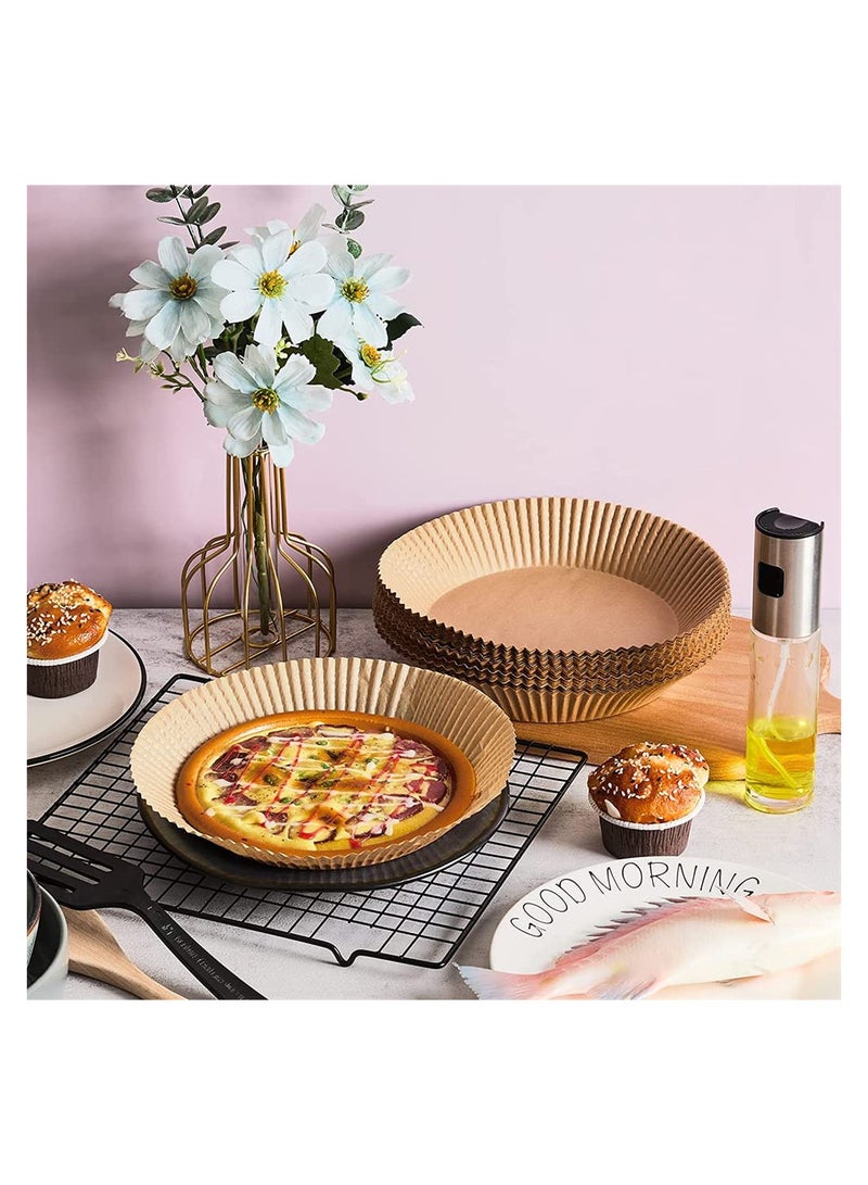 KASTWAVE 100 PCS Air Fryer Disposable Paper Liner, Non-stick Disposable Air Fryer Liners, Baking Paper for Air Fryer Microwave Oil-proof, Water-proof, Unperforated Round Paper Liner (Natural Color, 6.3 Inch) - Image 2