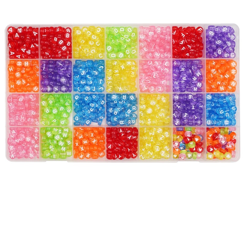 Melius Acrylic Clear Color Letter Beads, 1450 Pcs 4x7mm Transparent Colorful Round Alphabet and Heart Beads in 28 Grid Box for Jewelry Making, DIY Bracelets, Necklaces, Key Chains, Bracelets - Image 1