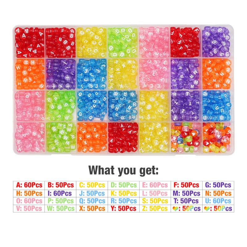 Melius Acrylic Clear Color Letter Beads, 1450 Pcs 4x7mm Transparent Colorful Round Alphabet and Heart Beads in 28 Grid Box for Jewelry Making, DIY Bracelets, Necklaces, Key Chains, Bracelets - Image 2