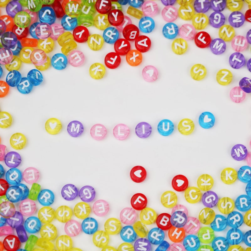 Melius Acrylic Clear Color Letter Beads, 1450 Pcs 4x7mm Transparent Colorful Round Alphabet and Heart Beads in 28 Grid Box for Jewelry Making, DIY Bracelets, Necklaces, Key Chains, Bracelets - Image 5