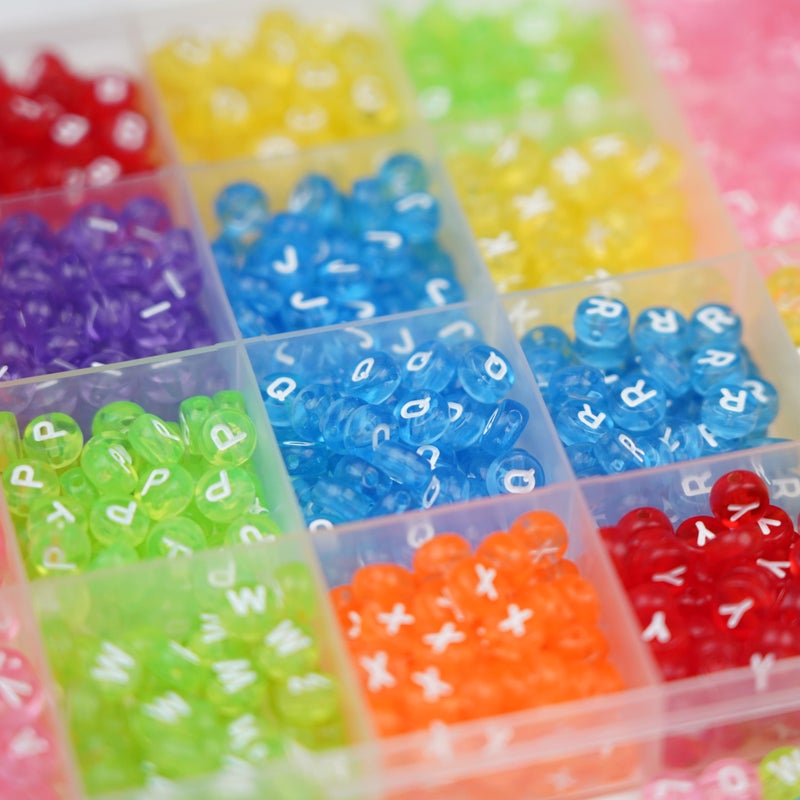 Melius Acrylic Clear Color Letter Beads, 1450 Pcs 4x7mm Transparent Colorful Round Alphabet and Heart Beads in 28 Grid Box for Jewelry Making, DIY Bracelets, Necklaces, Key Chains, Bracelets - Image 4