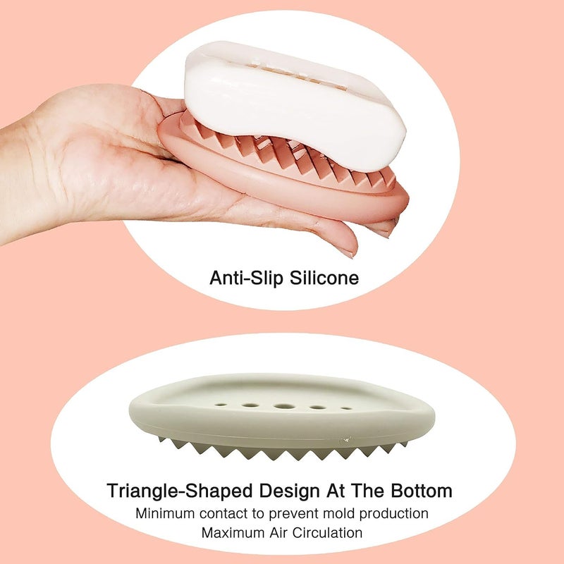 Potency Soap Tray, 2 PCS All in One Silicone Soap Dish with Brushes Multipurpose Self Draining Soap Holder for Bar Soap Shower Bathroom Sink Kitchen (Random Color) - Image 3