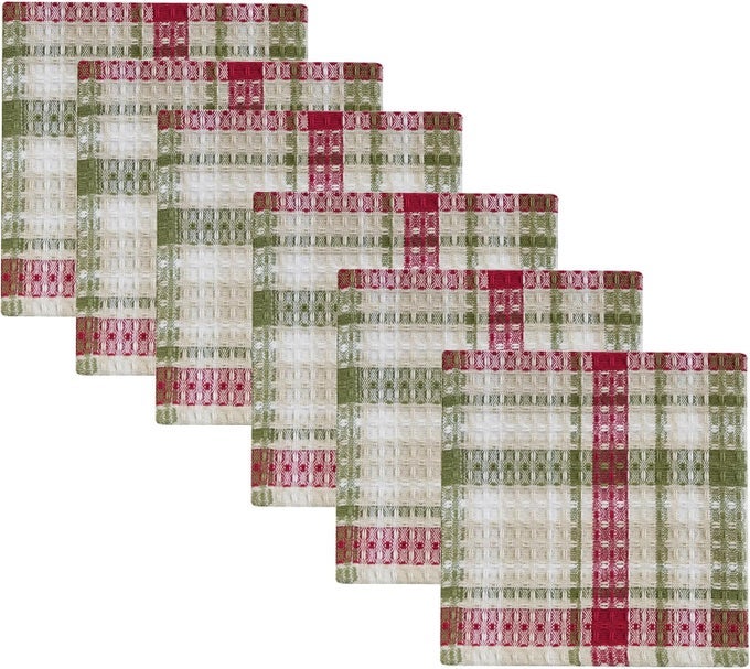 CHRISTMAS BARN WAFFLE DISHCLOTH SET OF 6