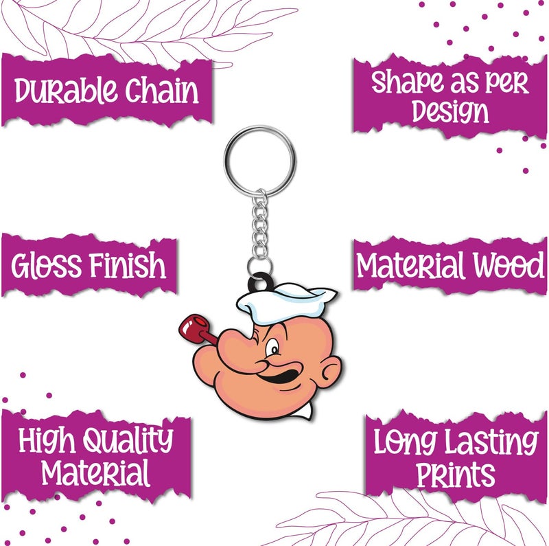 Bhai Please Popeye Wooden Keychain For Car, Bike, Office, Home (Pack Of 1) Multicolour Key Chain With Ring | Gift Men, Women, Girls, Boys, Him And Her, Multicolor) - Image 5