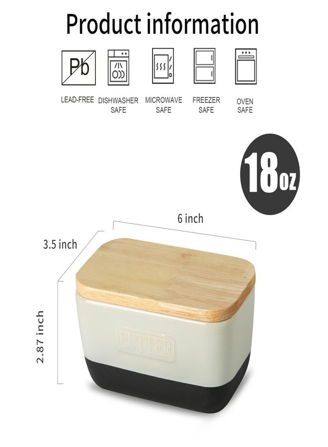 HVH Ceramic Butter Dish with Lid for Countertop, Airtight Butter Keeper with Wooden Lid, Butter Holder for East West Coast Butter, Farmhouse Style (Black Pottery, 6 x 3.5 x 2.7) - Image 4
