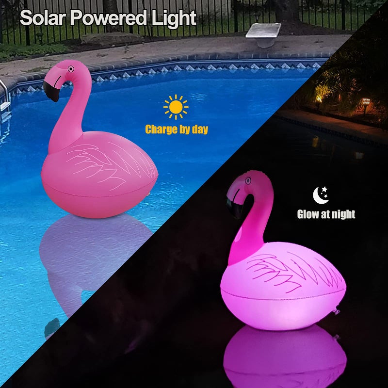 Cootway Floating Pool Lights Pack of 2, Solar Flamingo Pool Lights Waterproof, Glow in The Dark Solar Floating Pool Lights, Inflatable Floating Lights for Pool Wedding Party Decorations - Image 2