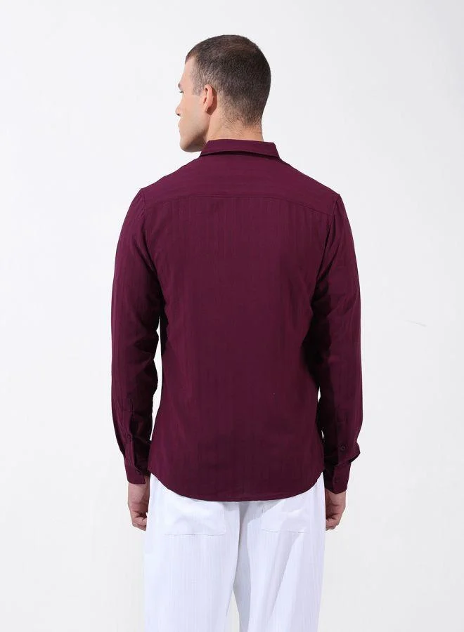 شركة المرآب الهندية Men Regular Fit Textured Cutaway Collar Full Sleeves Shirt