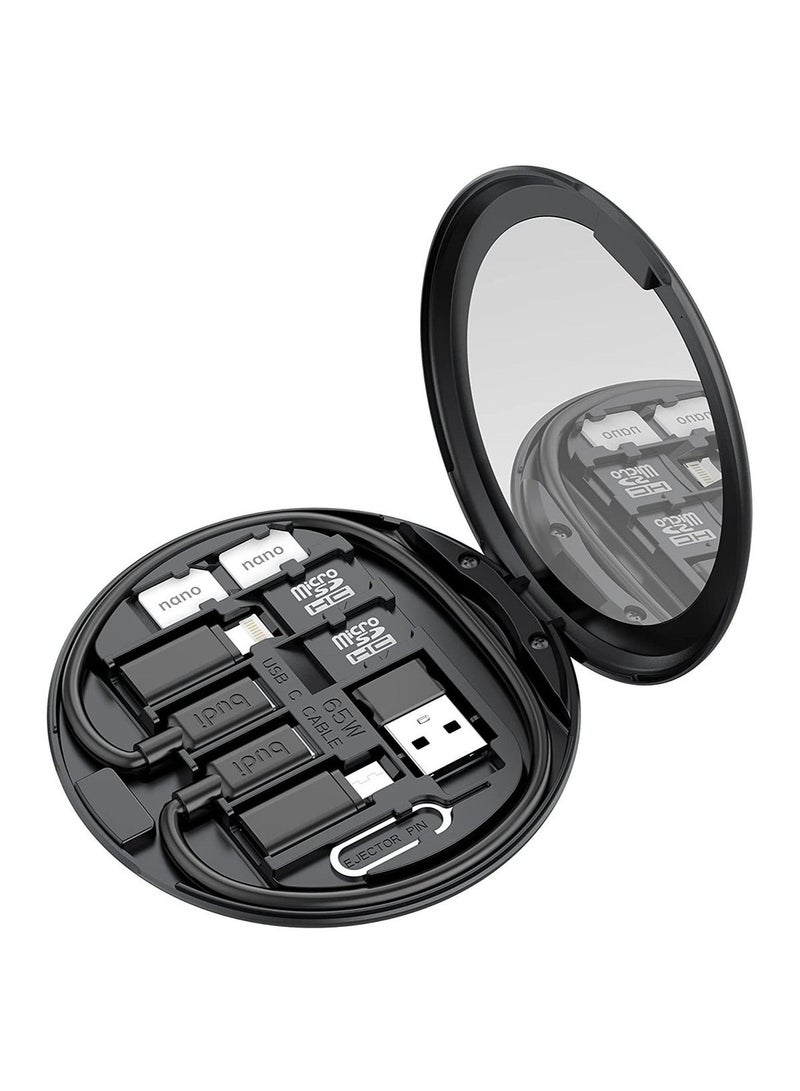 ELTRAZONE ELTRAZONE Mini Mirror SD CF Card Reader 11 in 1 TF Memory Card Adapter Camera Card Reader Digital Beauty Gadget Storage case USB C Type Charging and Data Transfer case 