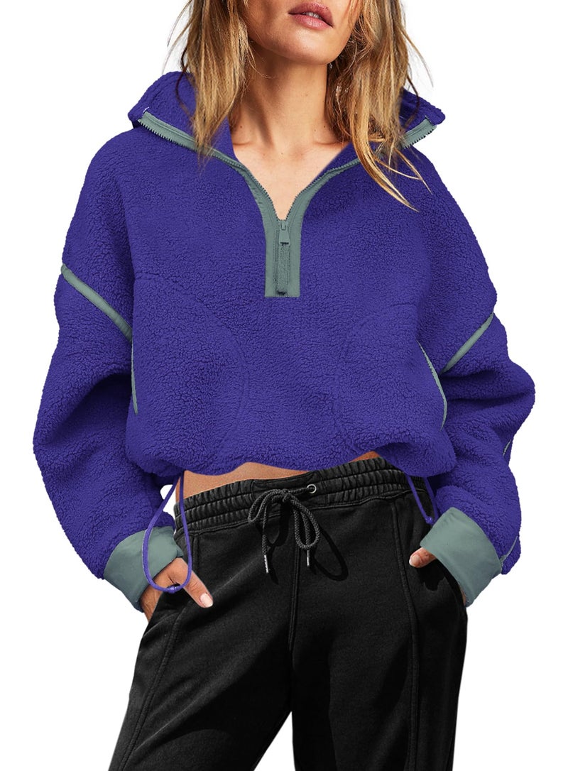 Yanekop 1/4 Zip Pullover Women Zip Up Sweatshirt Fleece Pullover Christmas Sweaters Long Sleeve V Neck Sweaters(Purple Green Combo,S) - Image 2