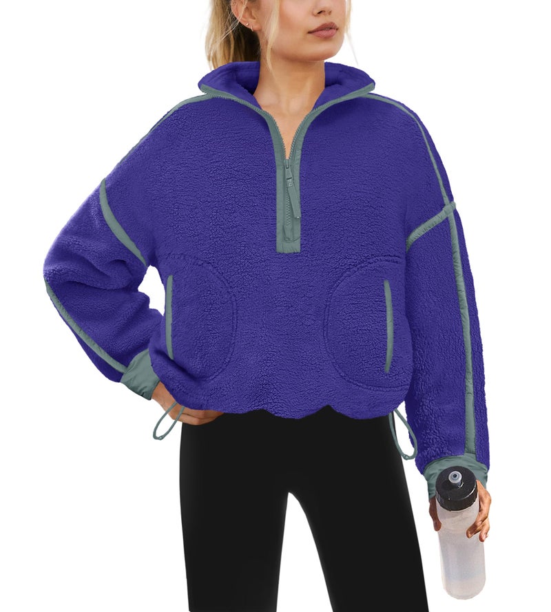 Yanekop 1/4 Zip Pullover Women Zip Up Sweatshirt Fleece Pullover Christmas Sweaters Long Sleeve V Neck Sweaters(Purple Green Combo,S) - Image 1
