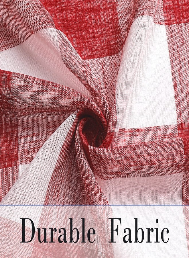 Amzdecor Red Buffalo Plaid Curtains 63 Inch Long Linen Textured Sheer Panels Buffalo Check Plaid Rod Pocket Rustic Window Treatment Sets for Living Room Bedroom Farmhouse,2 Panels,40'x63'',Red/White - Image 3