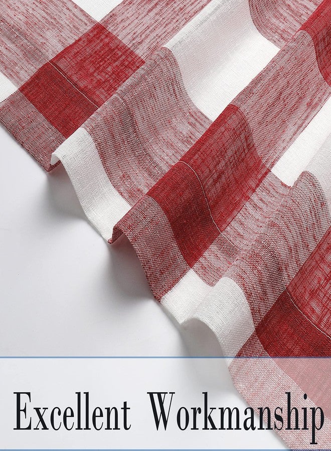 Amzdecor Red Buffalo Plaid Curtains 63 Inch Long Linen Textured Sheer Panels Buffalo Check Plaid Rod Pocket Rustic Window Treatment Sets for Living Room Bedroom Farmhouse,2 Panels,40'x63'',Red/White - Image 4