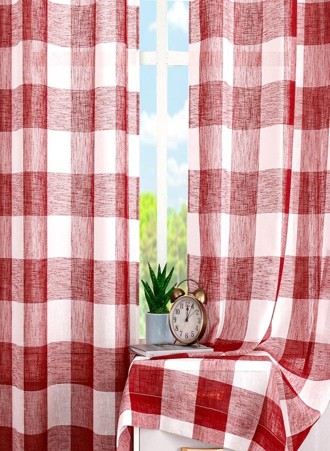 Amzdecor Red Buffalo Plaid Curtains 63 Inch Long Linen Textured Sheer Panels Buffalo Check Plaid Rod Pocket Rustic Window Treatment Sets for Living Room Bedroom Farmhouse,2 Panels,40'x63'',Red/White - Image 2