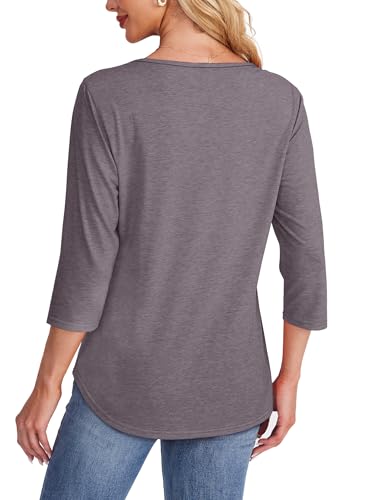 OFEEFAN 3/4 Length Sleeve Womens Tops Spring Summer Blouses Dressy Casual Tunic Tops Loose Fit Plus Size Shirts Solid Dark Tauqe XL - Image 5