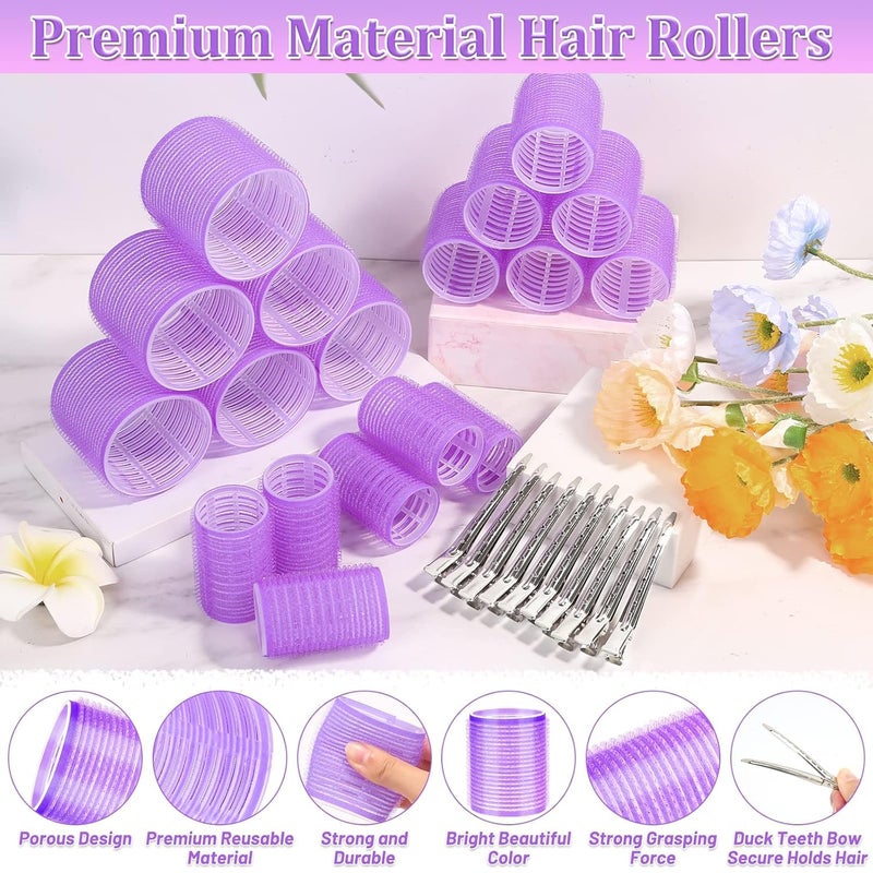 Spoken Jumbo Self Grip Hair Curlers 30Pcs Set with 18Pcs Hair Roller 3 Sizes (6 Large, 6 Medium & 6 small) with 12Pcs Clip for Long Medium Short Salon DIY Hairstyles(Purple) - Image 2