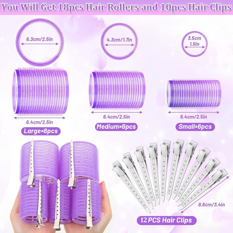 Spoken Jumbo Self Grip Hair Curlers 30Pcs Set with 18Pcs Hair Roller 3 Sizes (6 Large, 6 Medium & 6 small) with 12Pcs Clip for Long Medium Short Salon DIY Hairstyles(Purple) - Image 3