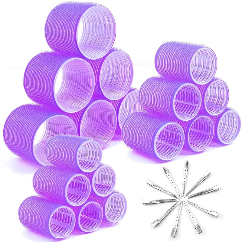 Spoken Jumbo Self Grip Hair Curlers 30Pcs Set with 18Pcs Hair Roller 3 Sizes (6 Large, 6 Medium & 6 small) with 12Pcs Clip for Long Medium Short Salon DIY Hairstyles(Purple) - Image 1