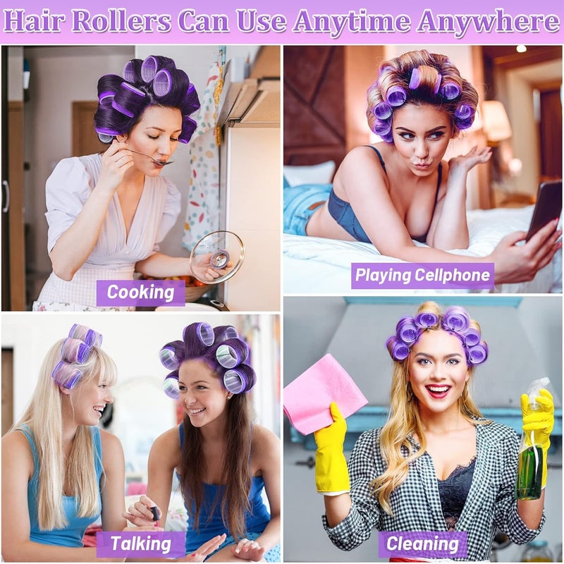 Spoken Jumbo Self Grip Hair Curlers 30Pcs Set with 18Pcs Hair Roller 3 Sizes (6 Large, 6 Medium & 6 small) with 12Pcs Clip for Long Medium Short Salon DIY Hairstyles(Purple) - Image 5