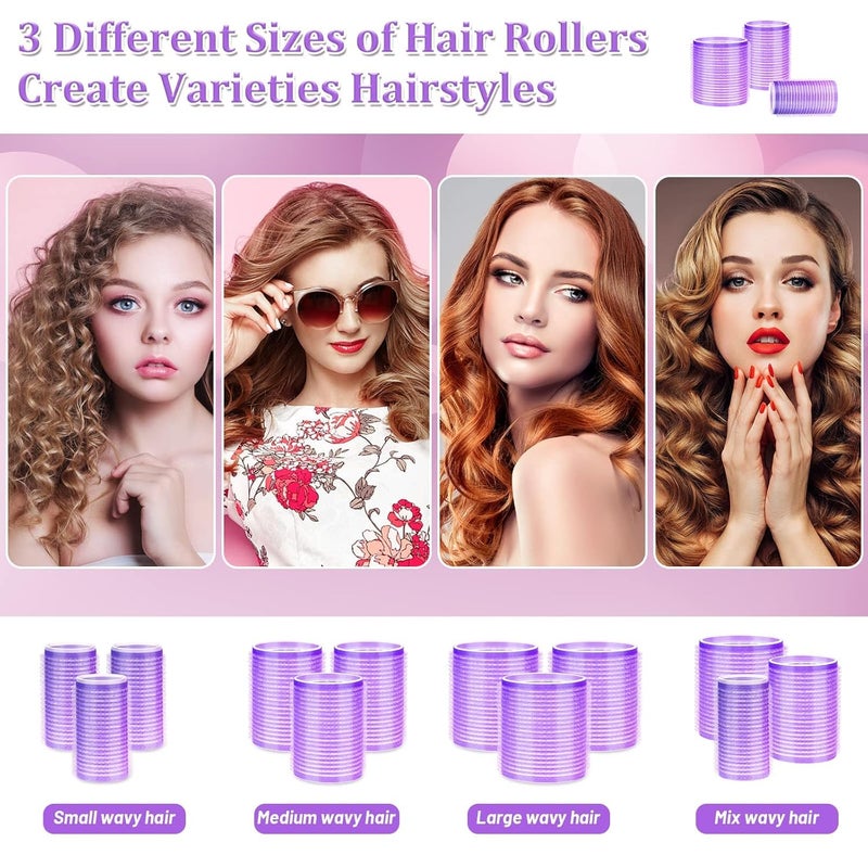 Spoken Jumbo Self Grip Hair Curlers 30Pcs Set with 18Pcs Hair Roller 3 Sizes (6 Large, 6 Medium & 6 small) with 12Pcs Clip for Long Medium Short Salon DIY Hairstyles(Purple) - Image 4