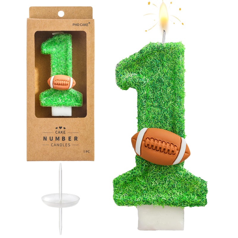 PHD CAKE 2.76 Inch Number 1 Football Birthday Candles, Football Themed Number Candles, Party Celebration - Image 1