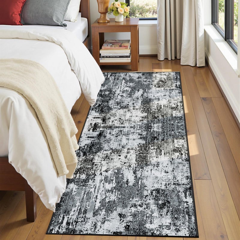 RELEANY Washable Area Rugs 2'x6' Non-Slip Modern Abstract Soft for Living Room Entryway Bedroom Nursery  Print Pattern  Black Gray - Image 3