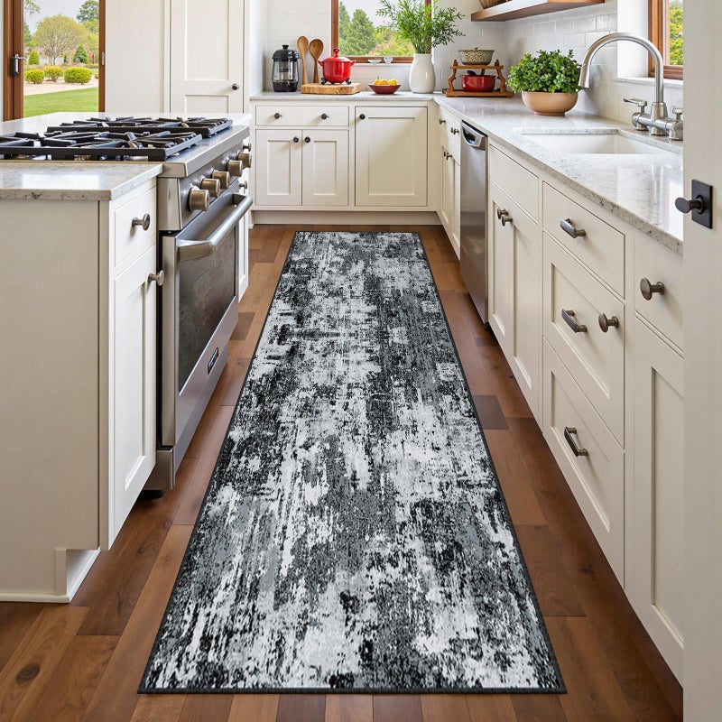 RELEANY Washable Area Rugs 2'x6' Non-Slip Modern Abstract Soft for Living Room Entryway Bedroom Nursery  Print Pattern  Black Gray - Image 2