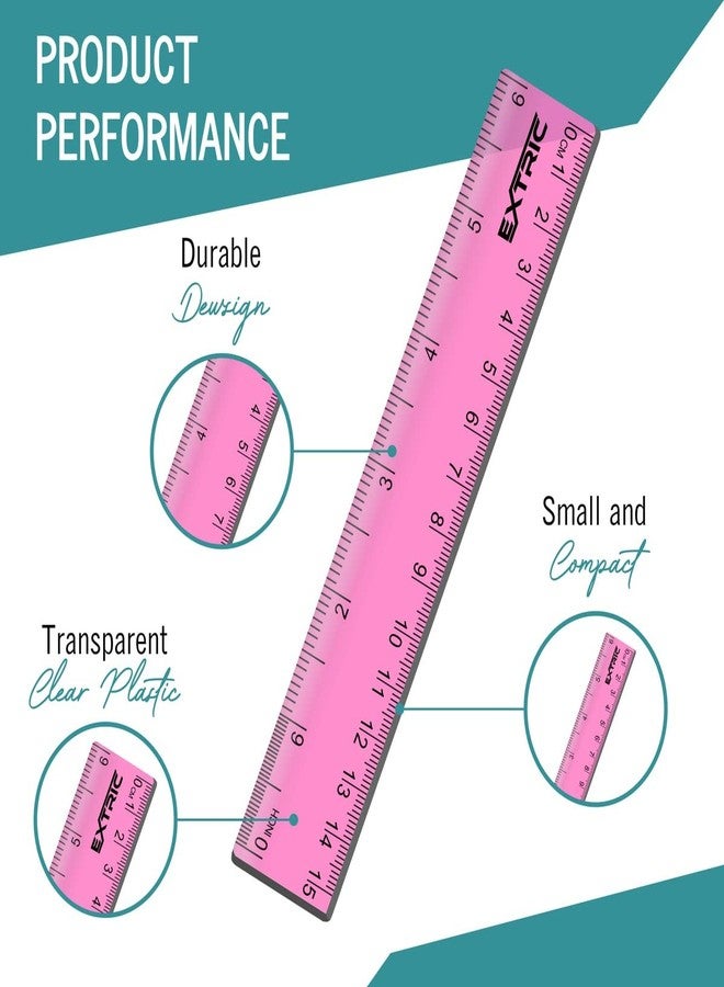 EXTRIC Rulers 6 Inch Bulk Classrom, 6 Count Rulers for Kids Assorted Colors, Clear Ruler Metric and Inches, Shatterproof Mini Ruler for Kids - Image 3
