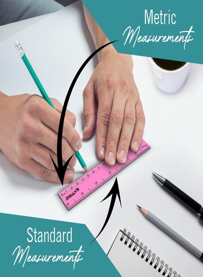 EXTRIC Rulers 6 Inch Bulk Classrom, 6 Count Rulers for Kids Assorted Colors, Clear Ruler Metric and Inches, Shatterproof Mini Ruler for Kids - Image 4