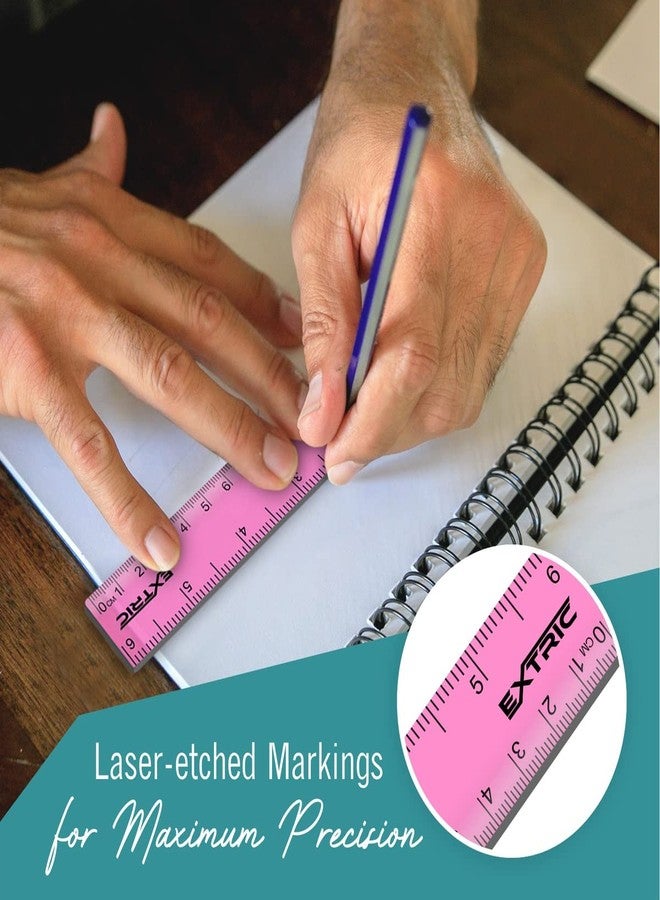EXTRIC Rulers 6 Inch Bulk Classrom, 6 Count Rulers for Kids Assorted Colors, Clear Ruler Metric and Inches, Shatterproof Mini Ruler for Kids - Image 5