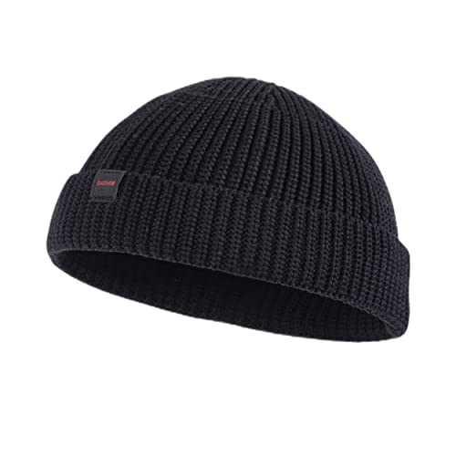 DASMINI Fisherman Beanie Hats for Men Women,Knit Trawler Rollup Edge Skull Cap,Watch Cap,Docker Beanie Spring Fall Short Mini Hats (Black, Size M) - Image 1