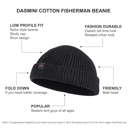 DASMINI Fisherman Beanie Hats for Men Women,Knit Trawler Rollup Edge Skull Cap,Watch Cap,Docker Beanie Spring Fall Short Mini Hats (Black, Size M) - Image 5