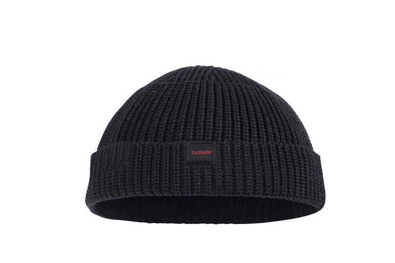 DASMINI Fisherman Beanie Hats for Men Women,Knit Trawler Rollup Edge Skull Cap,Watch Cap,Docker Beanie Spring Fall Short Mini Hats (Black, Size M) - Image 4