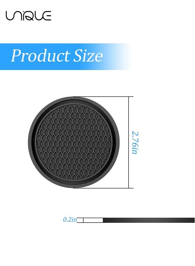 يونيك 2 قطعة كوستر كأس السيارة - حاملات أكواب عالمية غير قابلة للانزلاق مدمجة في كوستر الحلي - 2.75 بوصة كوستر سيارة PVC متين - مناسب لمعظم الملحقات الداخلية للسيارة (أسود) - Image 2