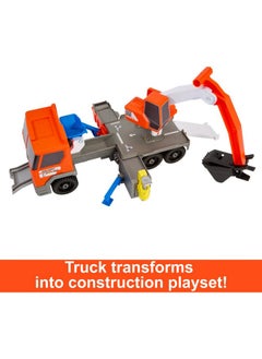 MATCHBOX Matchbox Cars Playset, Action Drivers Transforming Excavator, Large Toy Truck, 1:64 Scale Construction Vehicle & 4 Accessories  - Image 3