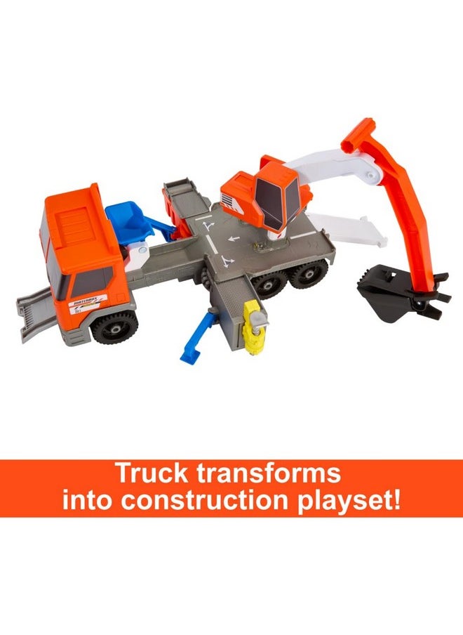 MATCHBOX Matchbox Cars Playset, Action Drivers Transforming Excavator, Large Toy Truck, 1:64 Scale Construction Vehicle & 4 Accessories  - Image 3