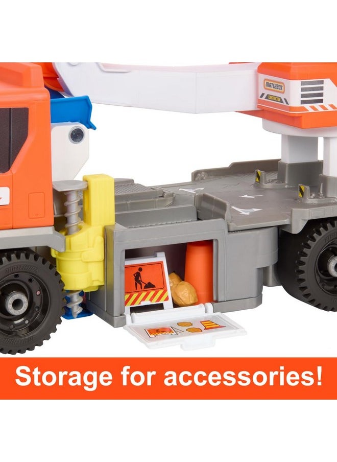 MATCHBOX Matchbox Cars Playset, Action Drivers Transforming Excavator, Large Toy Truck, 1:64 Scale Construction Vehicle & 4 Accessories  - Image 5